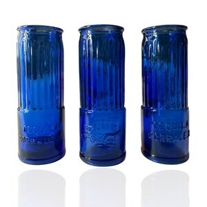1960's 3 Corralejo Tequila Shotgun Shell Cobalt Blue Shot Glass 4oz Bud Vase VTG
